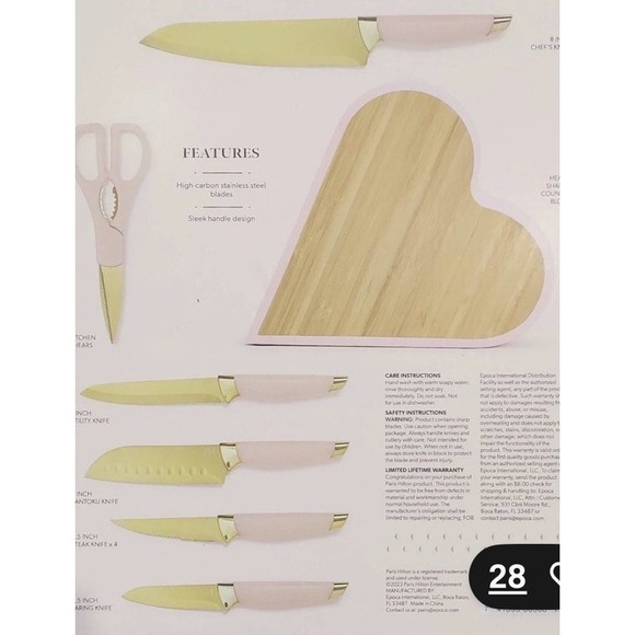 Paris Hilton 10-Piece Heart-Shaped Stainless Steel Knife Block Set Missing 2PC - Picture 16 of 16